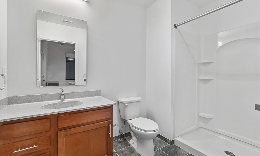 Bathroom area in an apartment at Union on 5th